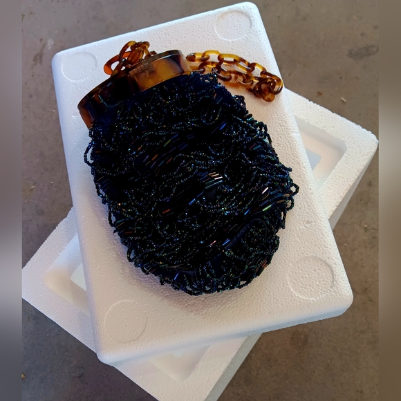 Vintage Blue/Green Beaded "Grenade" Wrist Bag C.1980s - Picture 6 of 7